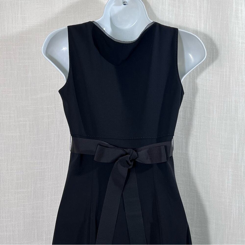 Elie Tahari Black Wool Blend A-Line Dress Size 0 Filigree Belt Sleeveless - Picture 10 of 14